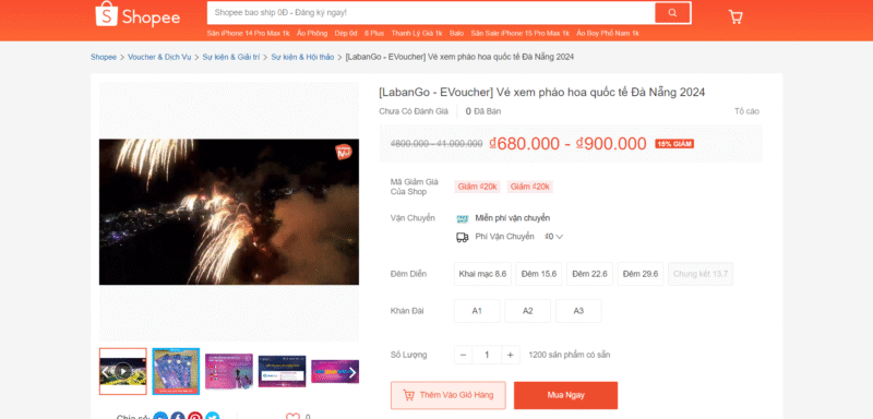 Vé lễ hội pháo hoa quốc tế Đà Nẵng